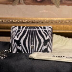 Burberry “Jesse” card case with chain in black&white zebra print